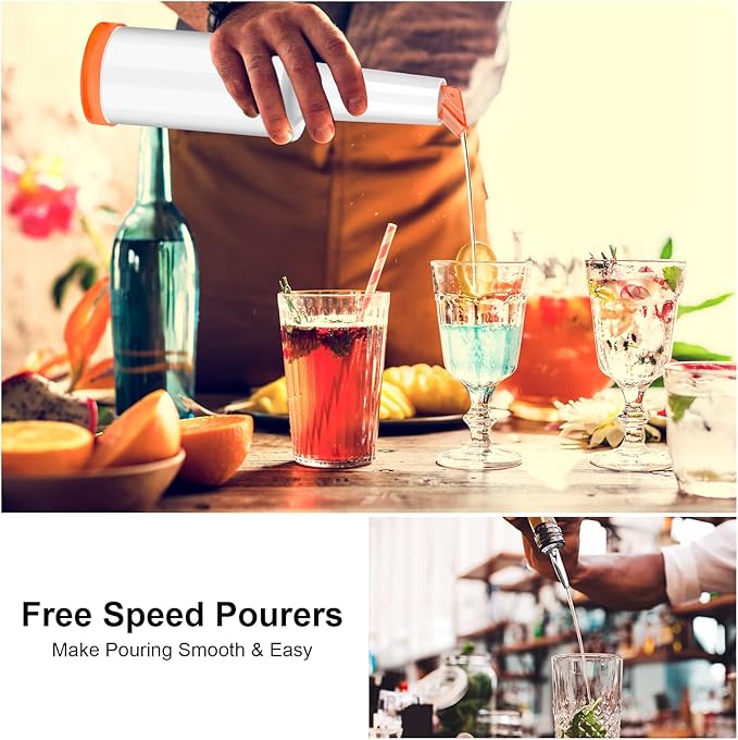 6 Pcs Juice Pour Bottles & 20 Pcs Pourers, Bar Supplies Liquor and Juice Pouring Bottles and Containers Plastic Juice Pour Bottles Stainless Steel Liquor Bottles Pourers for Home Kitchen Party Bar