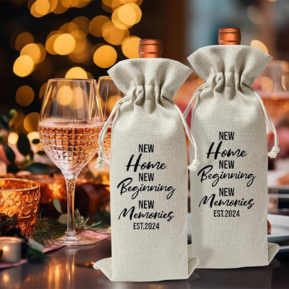 New Home New Beginning New Memory Gift, Wine Bag for Wine Bottle Gift, Closing Gift for Home Buyer, Housewarming Party Decoration, House Accessory for Home, Return Gift for Housewarming