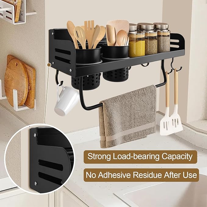 Spice Rack Organizer Wall Mount, Seasoning Rack with Hook,Space Aluminum Space Saver Racks for Kitchen, Cabinet, No Punching Required Kitchen Wall Storage Organizer, Multifunctional Home Storage Rack