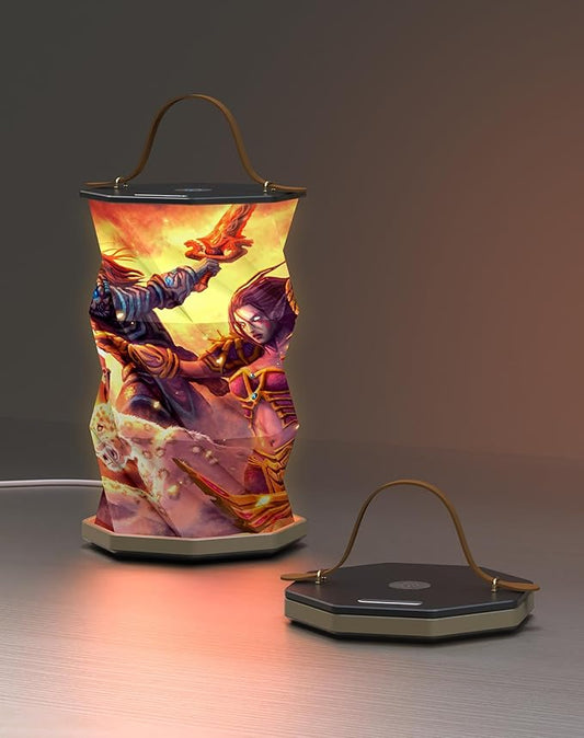 Battery Operated Lamp with Handle, Rotating Folding Lamp, Warcraft Portable Light, Folding Paper Lantern for Home, Office, Living Room