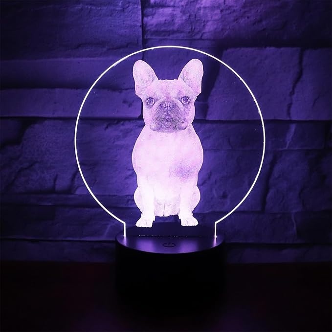 3D Optical Illusion Night Light Bedroom Home Office Decoration 7 Colors Changing Touch Control Birthday Christmas Gifts (French Bulldog Shape)