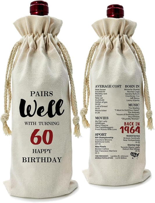 ZHANTUONE，60st Birthday Gift,Drawstring Polyester Cotton Cloth Wine Bag，Funny Birthday Wine Bag，60 Years Old Birthday Party Decoration Wine Bag Gifts,Birthday Party Decorations Ideas Wine Bag