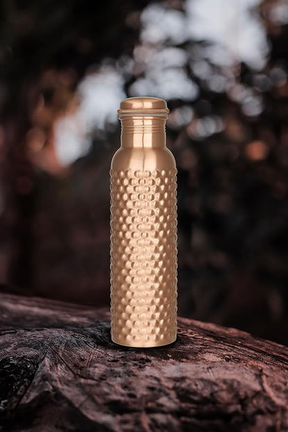 100% Handcrafted Bubble Engrave Pure Copper Water Bottle | 30 Oz | for Drinking Water | Yoga Travel Take Out Ayurveda | Leak Proof Vessel Bubble Dot Designed