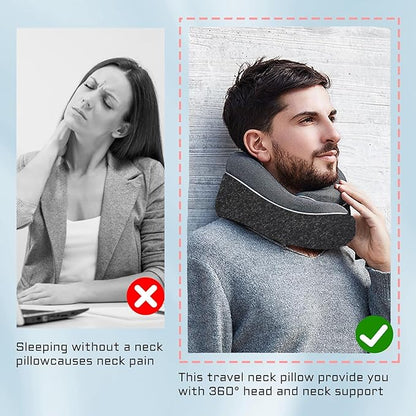 Travel Pillow, Best Memory Foam Neck Pillow Head Support Soft Pillow for Sleeping Rest, Airplane Car & Home Use (1Black)