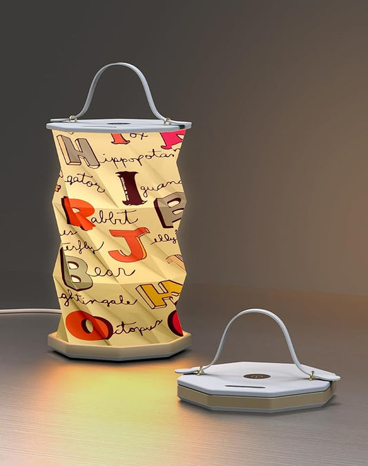 Battery Operated Lamp with Handle, Rotating Folding Lamp, Cute Letter Portable Light, Folding Paper Lantern for Home, Office, Living Room