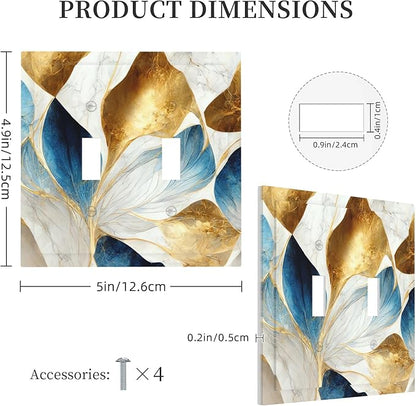 3D Abstract Digital Art Marble Double Toggle Light Switch Covers 2 Gang Wall Plate Dual Decorative Switchplate Electrical Faceplate for Bathroom Country Kitchen Bedroom Decor, 4.9" x 5"