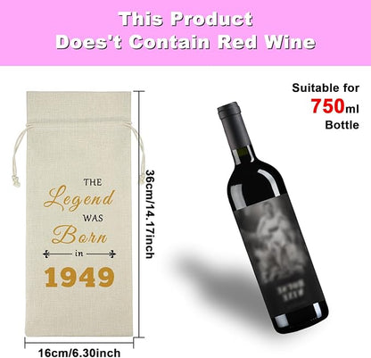 1949 75th Birthday Gift for Women Men Wine Bag 1949 Birthday Gift for Grandma Turning 75 Years Old Gift for Mom Aunt Wine Gift Bag Happy Birthday 75 Years Old Retirement Gift Drawstring Wine Wrap Bag