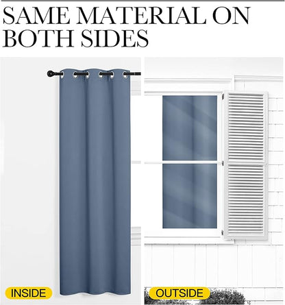 NICETOWN Stone Blue Room Darkening Curtain Panels 96" Length for Bedroom Living Room, Thermal Insulated Blackout Draperies for Home Decoration, Total Privacy (55" Width, 2 Pieces)