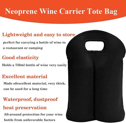 2 Bottle Wine Bag Tote Gift Bag, Neoprene Wine Carrier Tote Bag, Wine Bag for Wine Bottle, Beer Bottle and Water Bottle, Wine Gift Bag for Restaurant