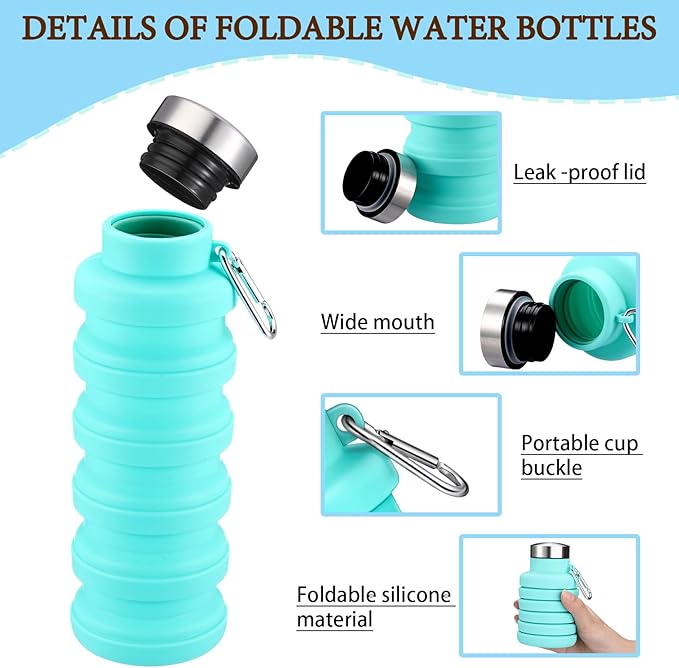 17oz Collapsible Water Bottles for Travel 500ml Reusable Foldable Silicone Water Bottle with Portable Buckle Silicone for Camping Hiking Sport