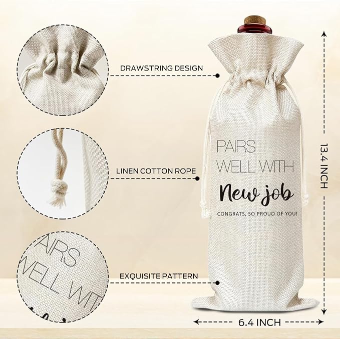 New Job Gifts Burlap Wine Bags Gift for Woman Men Friend Boss Coworker, Reusable Wine Gift Bags with Drawstrings for Congratulation Thanksgiving Christmas Appreciation Party Home Storage - 03