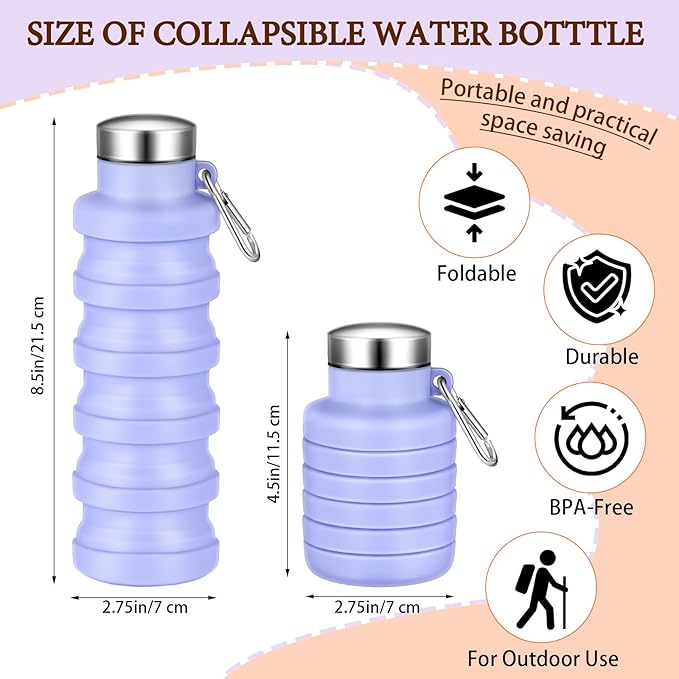 17oz Collapsible Water Bottles for Travel 500ml Reusable Foldable Silicone Water Bottle with Portable Buckle Silicone for Camping Hiking Sport