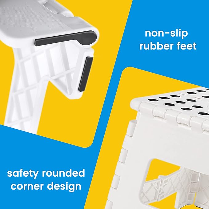 ACSTEP Folding Step Stool Portable Collapsible Plastic Step Stool 9 Inch Foldable Step Stool Non Slip Folding Stools for Kitchen Bathroom Bedroom (White)