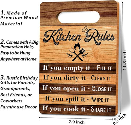 Cutting Board Gifts, Kitchen Rules Wood Cutting Boards for Kitchen, House Warming Gifts New Home, Kitchen Wall Art, Christmas Birthday Gifts for Women Mom Grandma 8 x 12 Inch