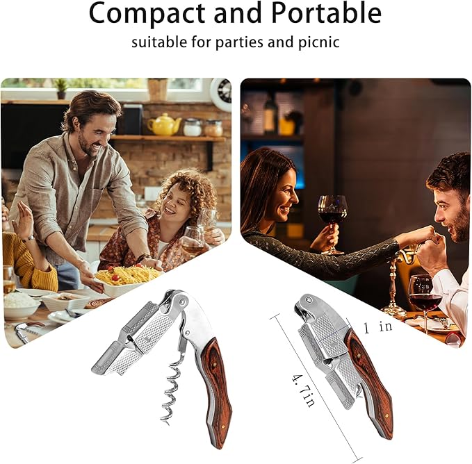 Wine Opener 2 Pack, Professional Corkscrew Wine Bottle Opener, Stainless Steel Wine Key Waiters Wine Bottle Openerfor for Restaurant Waiters, Sommelier, Bartenders Home Use