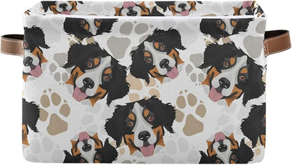 Wamika Bernese Mountain Dog Storage Basket Fabric Pet Toy Baskets Cute Dogs Puppy Paws Open Home Storage Bins Boxes Foldable Organizer Bag for Pet Toy Bathroom Shelf Closet Baskets 16×12×8 Inches