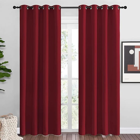 NICETOWN Christmas Burgundy Blackout Curtains Grommet - Home Decorations Thermal Insulated Solid Grommet Top Blackout Living Room Panels/Drapes for Gift (1 Pair, 55 x 86 inches, Red)