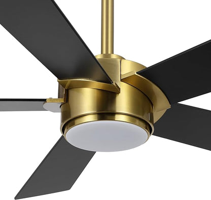 54" Ceiling Fan with Light and Remote Control, Modern Dimmable LED Light, 6-Speed Noiseless Reversible DC Motor, 5 Plywood Ceiling Fan for Kitchen Bedroom Living Room Black/Gold