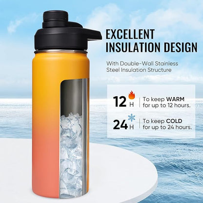 18oz Insulated Water Bottle with Handle, Stainless Steel Water Bottles with Wide Mouth, Double Wall Vacuum Sports Water Bottle, BPA Free, Keep Cold and Hot, Yellow&Orange