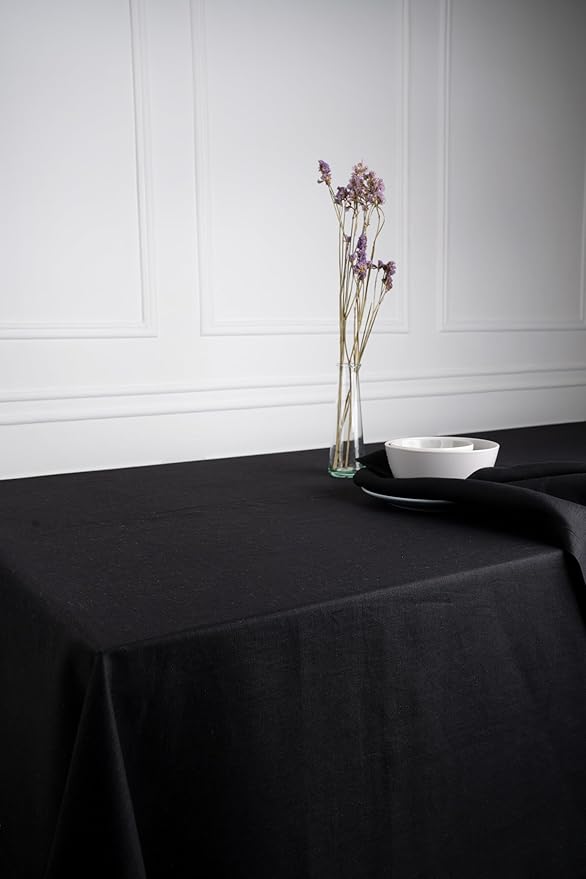 D'Moksha Homes Linen Tablecloth 60 x 126 Inch - 100% Pure Linen Black Tablecloth - Machine Washable Dining Tablecloth for Rectangle Tables