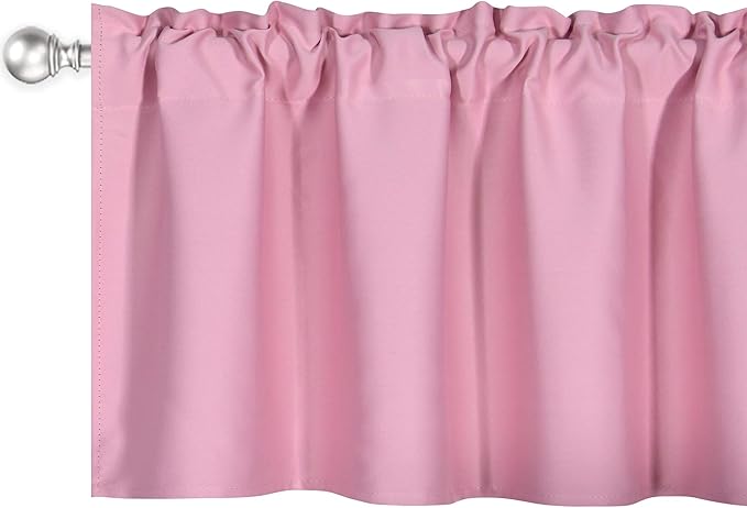 4 Panels Baby Pink Valance for Windows 42x18 Inch Solid Thermal Insulated Blackout Rod Pocket Kitchen Short Curtain Toppers Valance for Bathroom Living Room