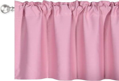 4 Panels Baby Pink Valance for Windows 42x18 Inch Solid Thermal Insulated Blackout Rod Pocket Kitchen Short Curtain Toppers Valance for Bathroom Living Room