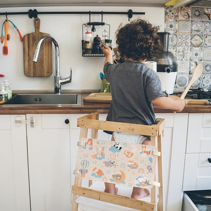 Toddler Tower Safety Net, Safety Guard for Toddlers Tower Ensure a Child-Safe Cooking Environment and Enjoy Kitchen Time with Your Kids, Cute Animal Print