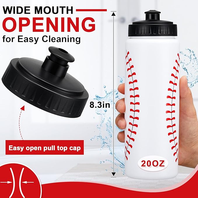 Yaomiao Baseball Water Bottle Bulk Reusable Baseball Sports Bottle for Boys 20 oz Squeeze Water Bottles Baseball Accessories Gifts for Boys Girls School Sports