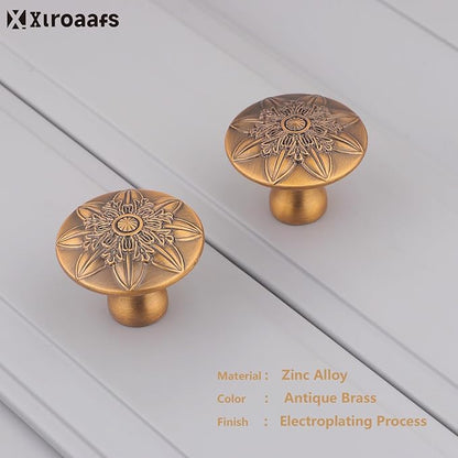 4 Pack Antique Brass Cabinet Hardware Knobs for Kitchen Cabinets,1-2/5" Round Antique Knobs for Dresser Drawers Vintage Brass Drawer Knobs Dresser Knobs