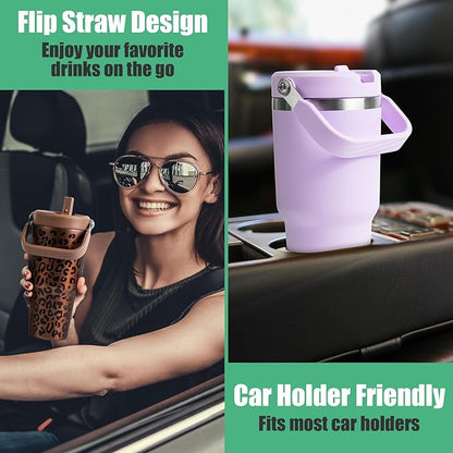 30 oz Flip Straw Tumbler, Stainless Steel Vacuum Insulated Tumblers with Handles, Reusable Insulated Water Bottle for Home, Office, Leakproof, Fit in Cup Holder