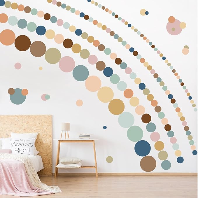 Zonon 264 Pieces Polka Dots Sticker Circle Wall Decal for Bedroom, Playroom Decor Removable Vinyl Stickers Dots Wall Decals(Boho Color)