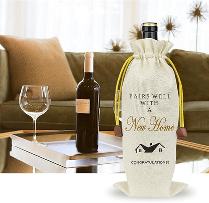 Elegant Wine Gift Bags for Housewarming: Perfect Gifts for New Homeowners, Realtor Gift to Clients, Sweet Home Congrats, New Home Party Decorations