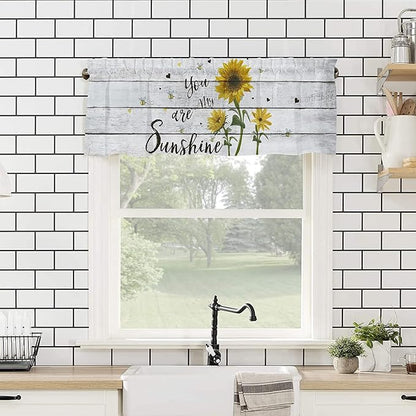 Sunflower Valance Curtains for Windows Kitchen/Bedroom/Living Room,Farmhouse Rustic Vintage Wood Rod Pocket Short Curtains Semi Sheer Window Treatments 54" X 18" -1 Panel-You are my Sunshine