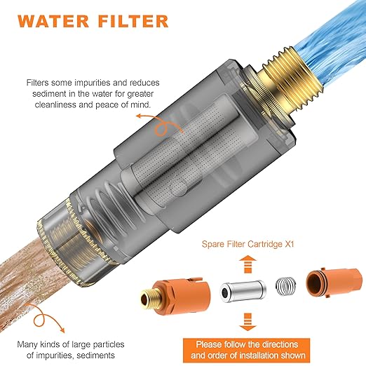 2 Pack Sediment Water Filter G 3/8 (9/16") with Hose, Conncet Angle Valve, 35 Micron Reusable Under Sink Inline Water Filter with 12in Extension Tube, Compression Fitting for Bathroom Kitchen