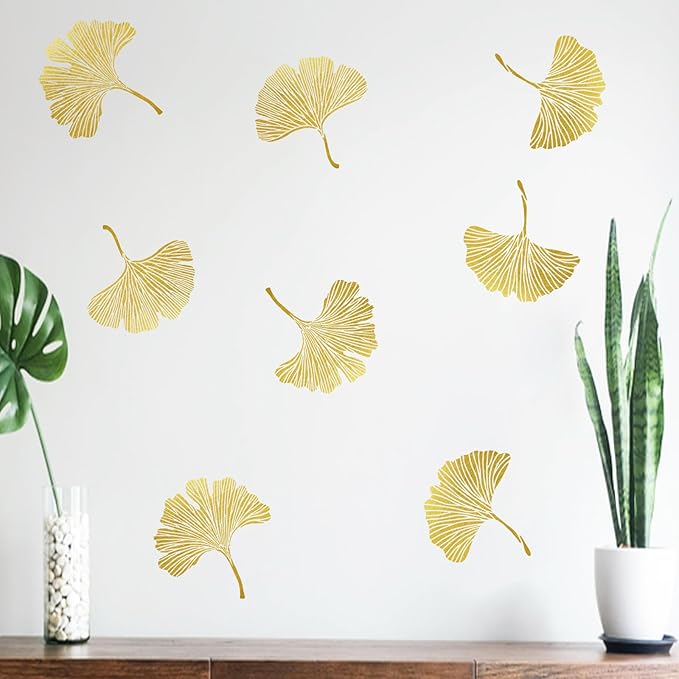 Mfault Gold Leaves Wall Decals Stickers, Ginkgo Leaf Botanical Living Room Decorations Bedroom Art, Plant Home Kitchen Bathroom Decor