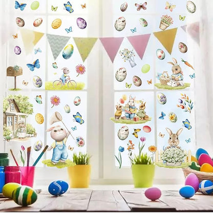 100 Pcs Easter Window Clings Easter Eggs Bunny Window Decorations Stickers for Glass Windows for Easter Window Decorations, 9 Sheets Bunny Decor for Kids Shcool Home (Family)