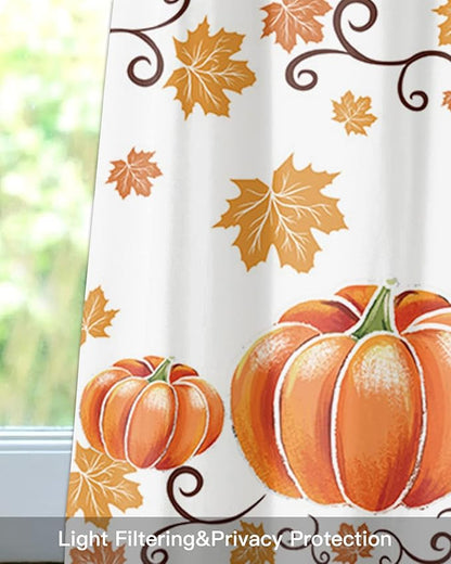 Vandarllin Fall Maple Leaves Kitchen Curtains Valances for Windows Thanksgiving Watercolor Pumpkins Rod Pocket Window Treatment for Kitchen/Living Room/Bedroom/Bathroom,42" X 12" -1 Panel, Orange