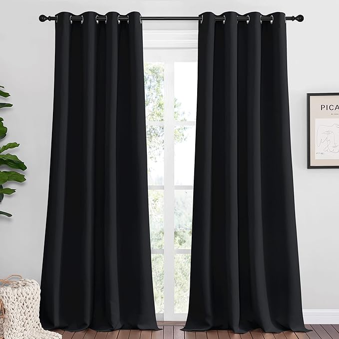 NICETOWN Halloween Patio Blackout Curtain Shades - Summer Home Decoration Thermal Insulated Grommet Blackout Draperies/Drapes for Kitchen (2 Panels, 55 inches x 96 inches, Black)