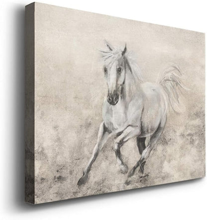 Renditions Gallery Canvas Animal Wall Art Home Paintings & Prints Elegant Running Horse Abstract Black & White Modern Figurative Artwork Decor for Bedroom Office Kitchen - 12"x18" LT33