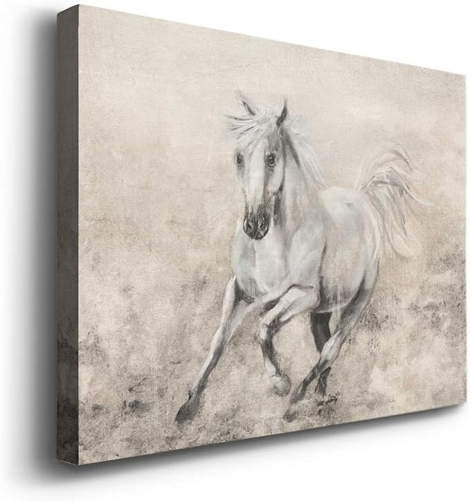 Renditions Gallery Canvas Animal Wall Art Home Paintings & Prints Elegant Running Horse Abstract Black & White Modern Figurative Artwork Decor for Bedroom Office Kitchen - 24"x36" LT33