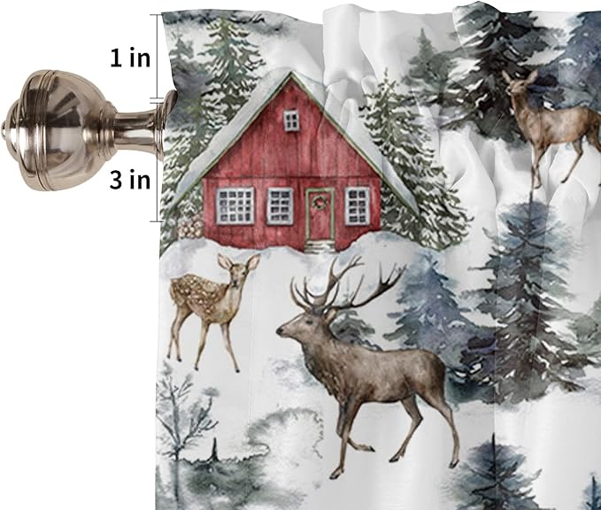 Vandarllin Christmas Valance Kitchen Curtains for Windows, Red Farmhouse Barn Rod Pocket Valances Window Treatments Elk Short Curtains for Bedroom/Living Room, 54" X 18" -1 Panel