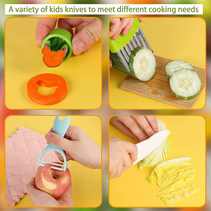 10PCS Kids Knife Set , Toddler Knife Set Kids Safe Knives for Real Cooking Serrated Edges Kids Cooking Utensils Kitchen Tools for Toddlers , Potato Slicers Cooking Knives Cake Scraper