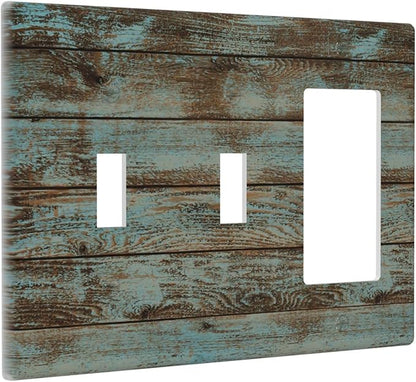 Vintage Green Wood Texture Combo 2 Toggle 1 Rocker Light Switch Wall Plate Cover Decorative 3-Gang for Electrical Outlets Room Bathroom Bedroom Home Kitchen One Decora Receptacle 4.5" x 6.38"