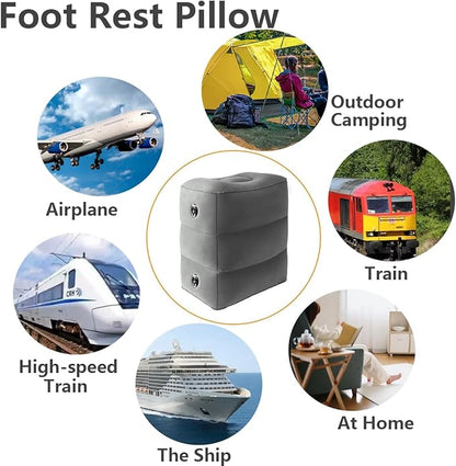 Baiao Inflatable Foot Rest Pillow, Adjustable Height Airplane Travel Pillow, Blow up Plane Footrest Pillow for Office, Airplane, Train, Cars, Home(Grey)