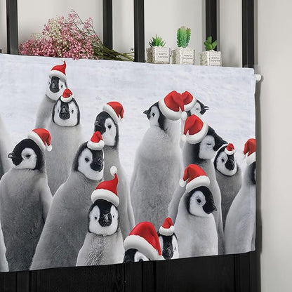 Vandarllin Funny Penguin with Christmas Hat Kitchen Curtains Valances for Windows Winter Holidays Rod Pocket Window Treatment for Kitchen/Living Room/Bedroom/Bathroom,60" X 18" -1 Panel,