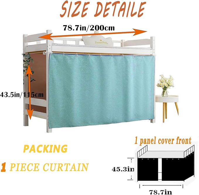 Dorm Home Solid Thicken Bunk Blackout Bed Curtains Cloth Bed Canopy Students Single Sleeper，1panel