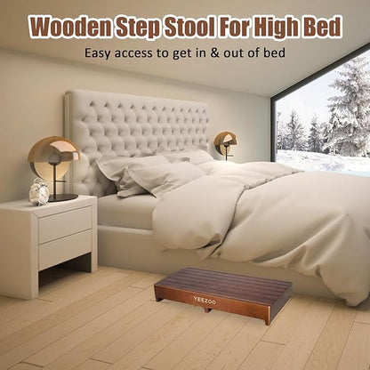 Wooden one Step Stool- Solid Pine Wood Step Riser with Non-Slip Pads, Wood Step Stool for Elderly Adults, high Bed, Bathroom, Kitchen (31.5" L*15.7" W*3.9" H, Brown, 400LBs Capacity)