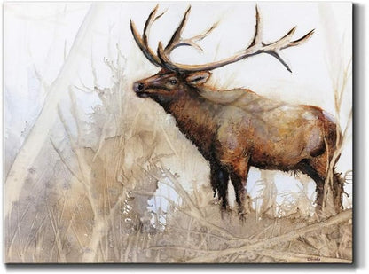 Renditions Gallery Canvas Animal Wall Art Home Paintings & Prints Brown Big Horn Elk Modern Abstract Canvas Wall Hanging Wildlife Decorations for Bedroom Office Kitchen - 18"x27" LT33