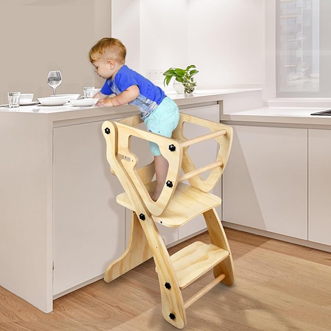 Toddler Tower, Kids Kitchen Step Stool Learning Tower, Adjustable Height with Safety Rails Helper Tower