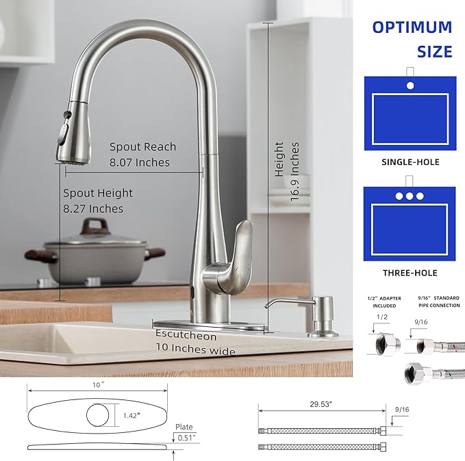 Touchless Kitchen Faucet with Soap Dispenser and Pull Down Sprayer - Single Handle Sensor Kitchen Sink Faucet, 1 or 3 Hole Design for Modern Farmhouse Kitchens, Rv, and Bar Sinks(Brushed Nickel)